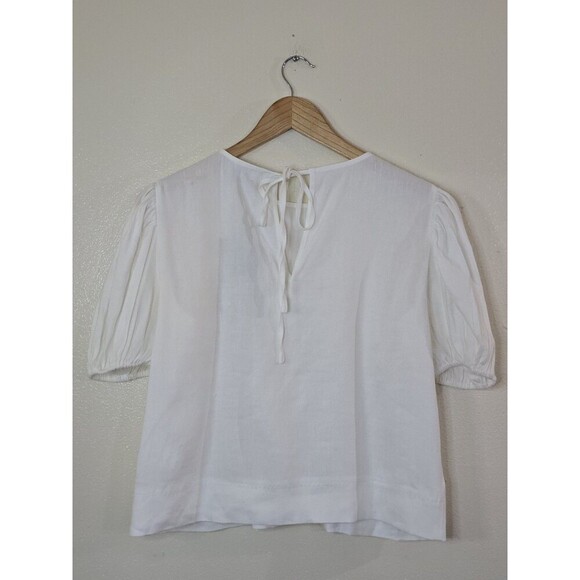 Antonio Melani White Woven Allison Blouse Womens Size Small Puff Sleeve Linen - Picture 5 of 9